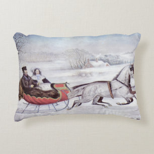 Coussins Décoratifs Noël millésimé, l'hiver de la route, le Cheval de 