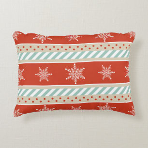 Coussins Décoratifs Noël Red Mint Stripes Snowflake Motif