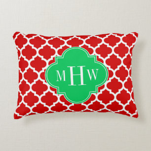 Coussins Décoratifs Noël Rouge Blanc Marocain #5 Émeraude Nom Monogram