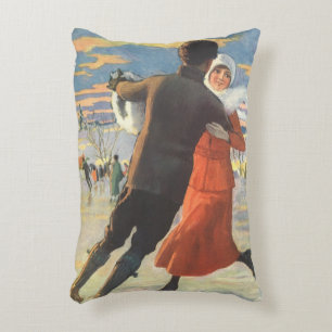 Coussins Décoratifs Noël vintage, couple romantique patinant sur glace