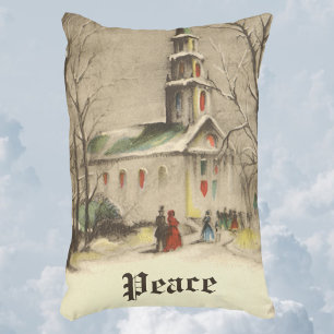 Coussins Décoratifs Noël vintage, Eglise dans le paysage hivernal