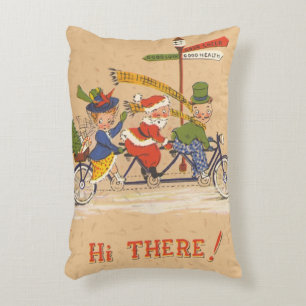 Coussins Décoratifs Noël vintage, Père Noël à vélo