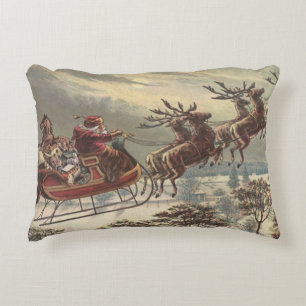 Coussins Décoratifs Noël vintage, Père Noël victorien à Sleigh