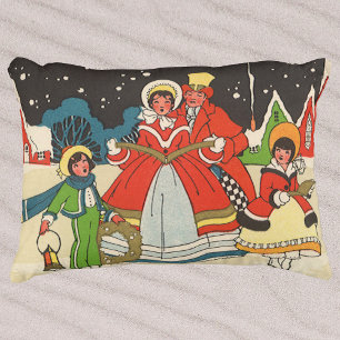Coussins Décoratifs Noël vintage, une famille chantant des chants de m
