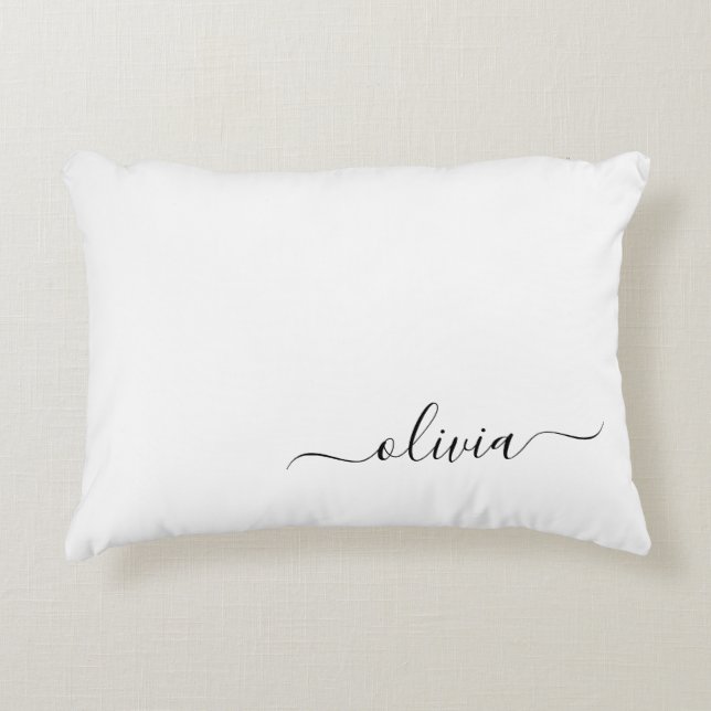 Coussins Décoratifs Noir Blanc moderne Script Girl Monogramme Nom (Devant)