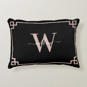 Coussins Décoratifs Noir et Rose Gold Rose Clé grecque Monogramme