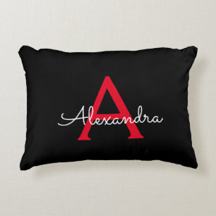 Coussins Décoratifs Nom du monogramme rouge noir de la fille
