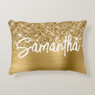 Coussins Décoratifs Nom du script de pinceau Glittery Gold Glam