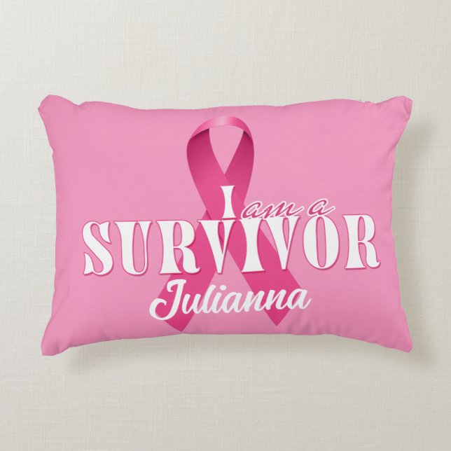 Coussins Décoratifs Nom personnalisé Cancer du sein Ruban rose (Devant)