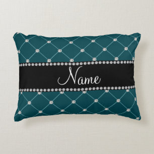 Coussins Décoratifs Nom personnalisé Dark turquoise tuft diamants