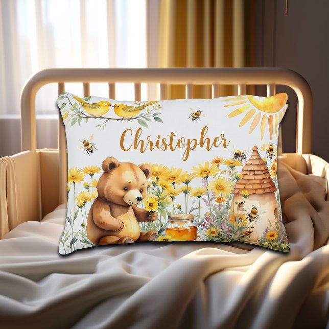 Coussins Décoratifs Nom personnalisé Honey Bees Teddy Bear (Créateur téléchargé)