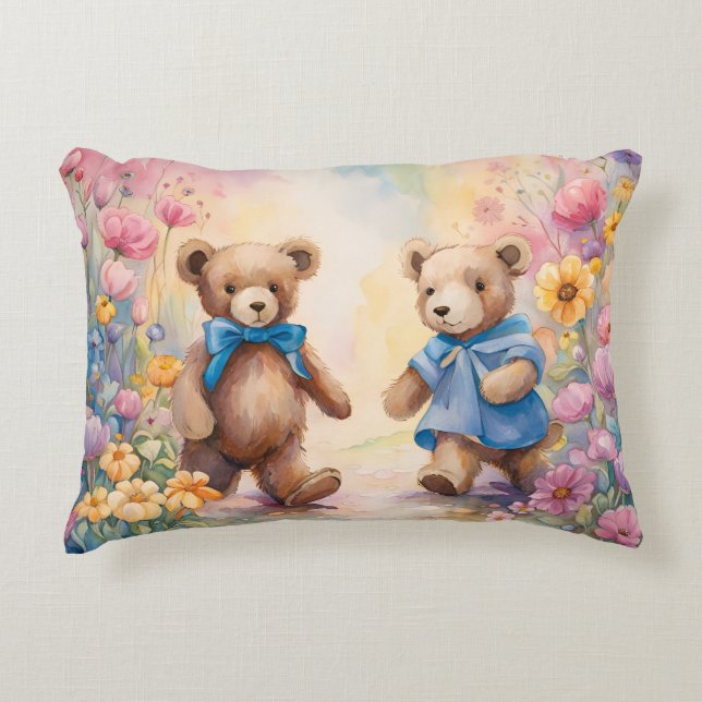 Coussins Décoratifs Nounours dans un jardin pastel (Devant)