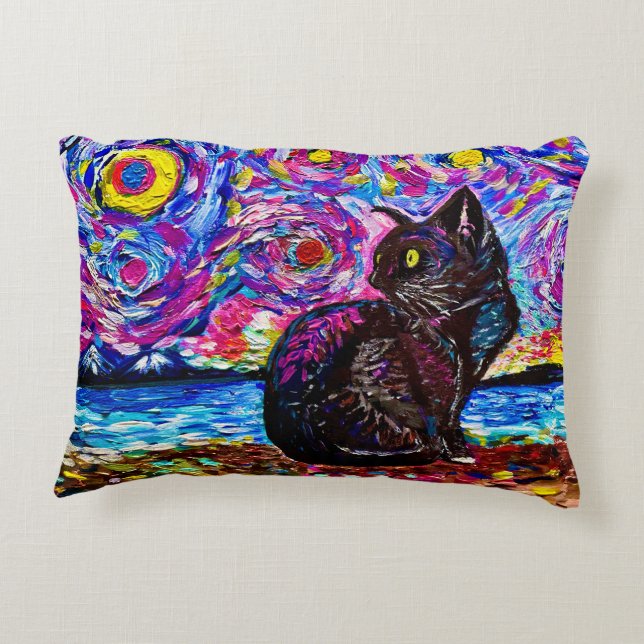 Coussins Décoratifs Nuit étoilée de chat noir (Dos)