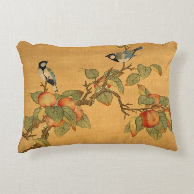 Coussins Décoratifs Oiseaux Et Fruits Chinois Orientaux (Devant)