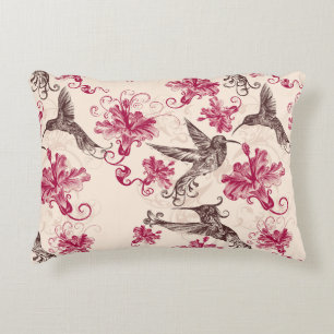 Coussins Décoratifs Oiseaux Humming Et Fleurs Roses