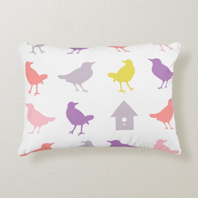 Coussins Décoratifs Oiseaux pastel rose et violet avec Birdhouse (Devant)