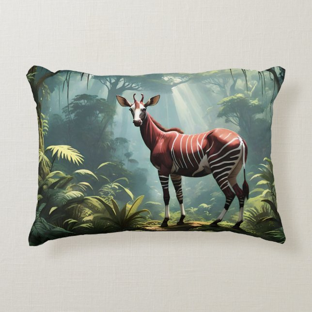 Coussins Décoratifs Okapi Dans La Forêt Pluviale, (Zebra Giraffe) (Devant)