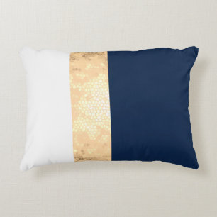 Coussins Décoratifs or élégant de faux, bleu marine, rayures blanches