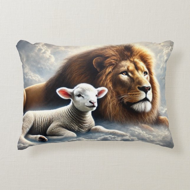 Coussins Décoratifs Oreiller à lancer à l'accent de Lion et d'agneau (Devant)