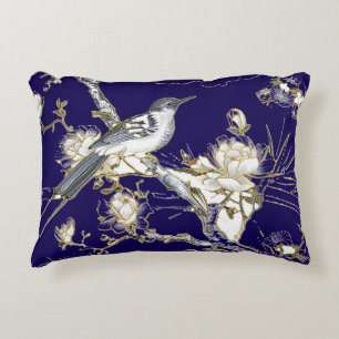 Coussins Décoratifs Oreiller accent bleu foncé avec oiseau