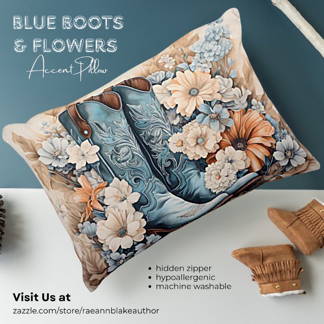 Coussins Décoratifs Oreiller accentué Bottes Bleues et Fleurs (Créateur téléchargé)