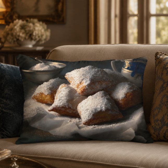 Coussins Décoratifs Oreiller accentueux de beignets de la Nouvelle-Orl (New Orleans Beignets Art Print | Affordable Wall Art | Impressionist Food Painting, French Quarter D)