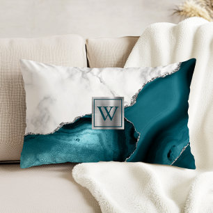 Coussins Décoratifs Oreiller de marbre blanc avec agate sarcelle et pa