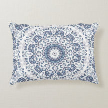 Oreiller lombaire mandala méditerranéen bleu pouss