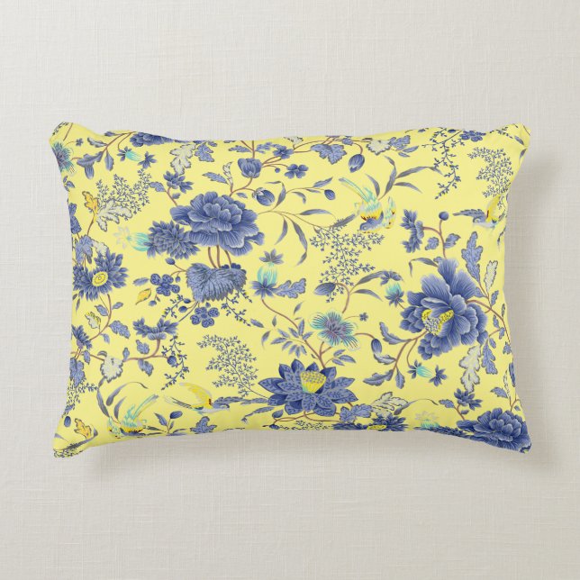 Coussins Décoratifs Oreillers jaunes à fleurs bleues (Devant)