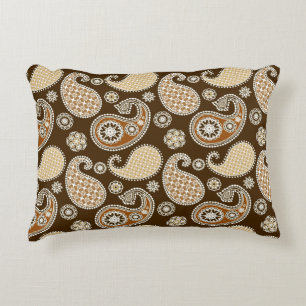 Coussins Décoratifs Paisley motif, Chocolat Brown et Tan