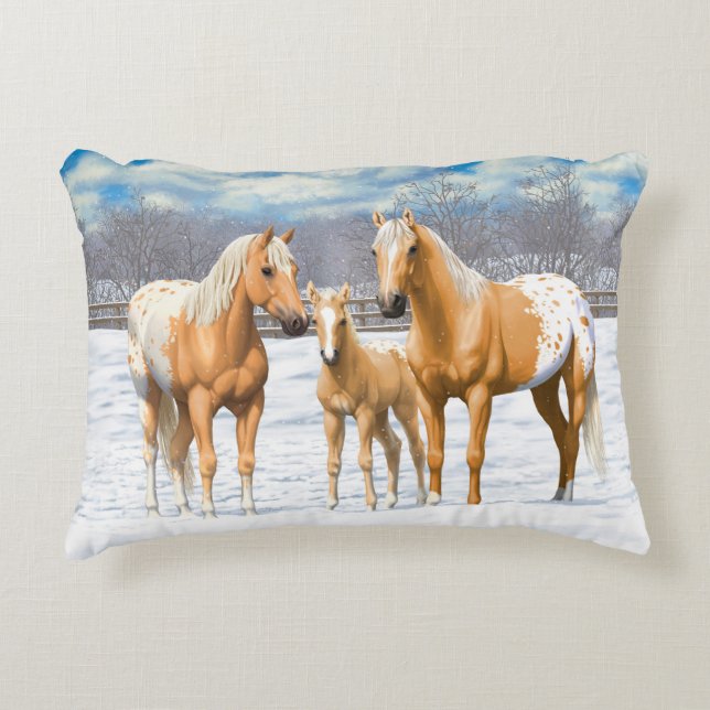 Coussins Décoratifs Palomino Appaloosa Chevaux En Neige (Devant)