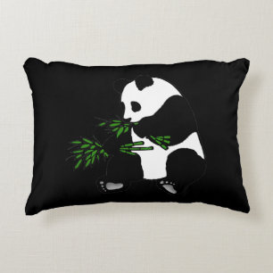 Coussins Décoratifs Panda géant mange du bambou noir