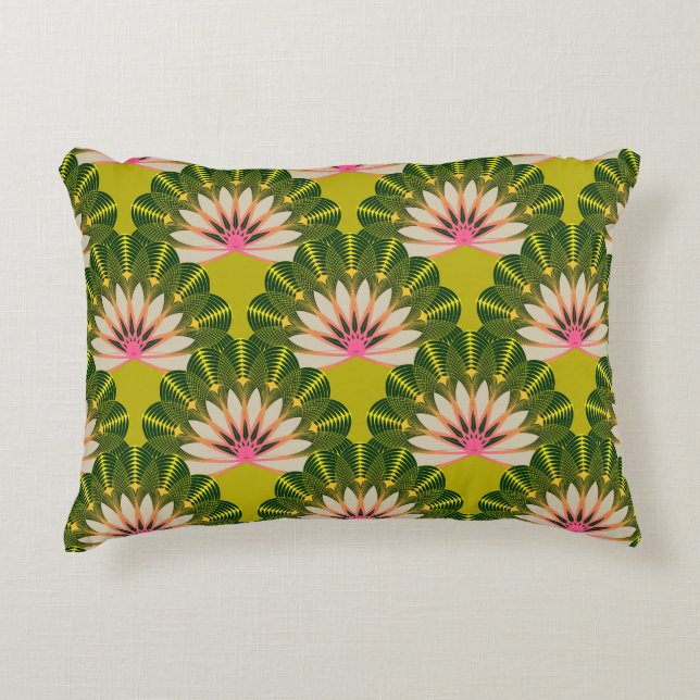 Coussins Décoratifs Papier peint en lotus stylisé : rose, vert. (Devant)