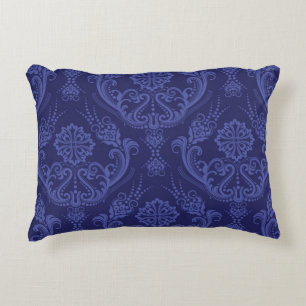 Coussins Décoratifs Papier peint floral bleu de luxe de damassé