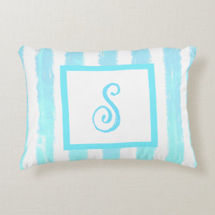 Coussins Décoratifs Papier peint géométrique aquarelle bleu monogramme