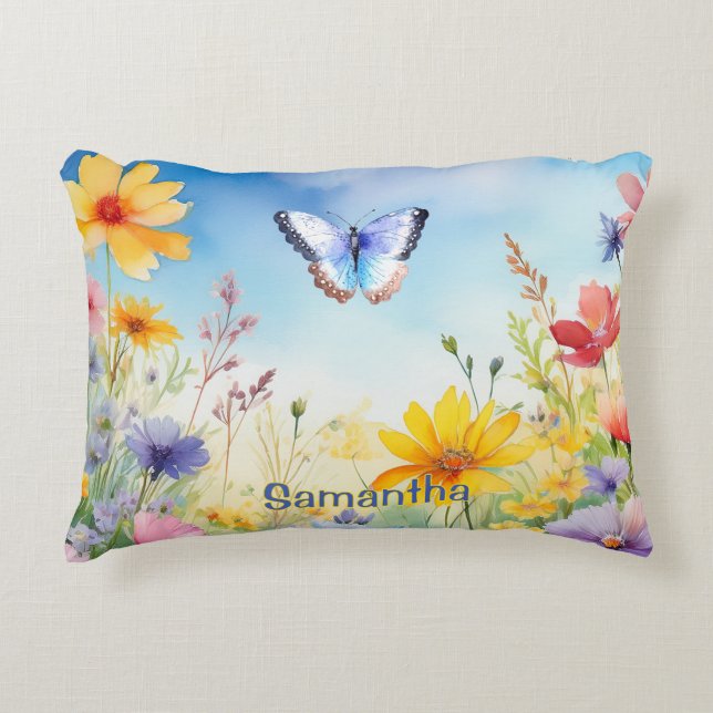 Coussins Décoratifs Papillon d'aquarelle avec nom (Devant)