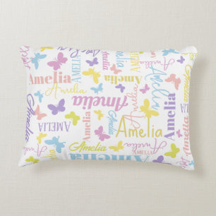 Coussins Décoratifs Papillons arc-en-ciel muet nom personnalisé Amelia