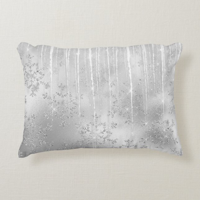 Coussins Décoratifs Parties scintillant d'hiver argent chic (Devant)