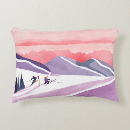 Coussins Décoratifs Pastel Watercolor Ski Mountain Sunset