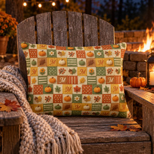 Coussins Décoratifs Patchwork Automnal Citrouille Monogramme Rustique
