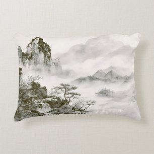 Coussins Décoratifs Paysage minimaliste de montagne zen à l'encre brum
