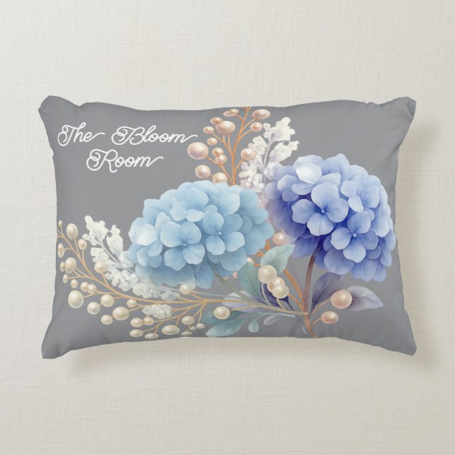 Coussins Décoratifs Pearl Blush Powder Blue Hydrangea Aquarelle (Devant)