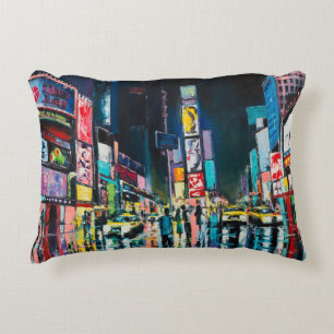 Coussins Décoratifs Peinture à l'huile "New York", vue nocturne de New