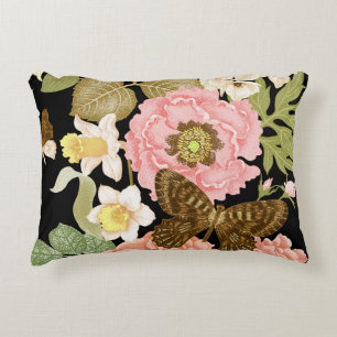 Coussins Décoratifs Peonies Roses vintages : Motif Floral Noir
