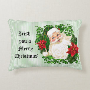 Coussins Décoratifs Père Noël irlandais rayure verte poinsettia rouge