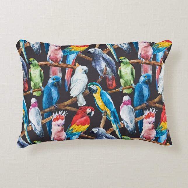 Coussins Décoratifs Perroquet : papier peint d'aquarelle tropicale. (Devant)