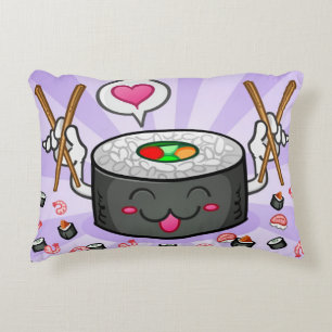 Coussins Décoratifs Personnage de dessin animé de sushi mangeant un