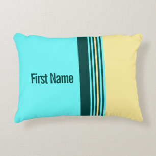 Coussins Décoratifs Personnalisable en bandes jaunes turquoise