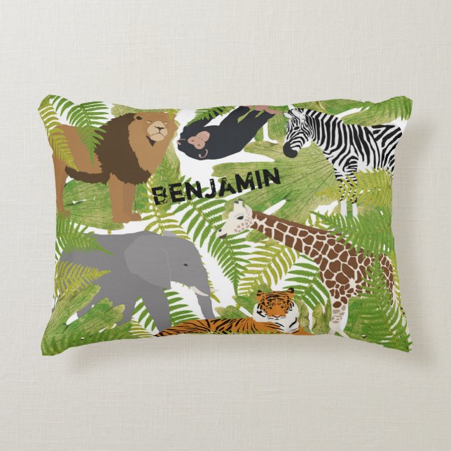Coussins Décoratifs Personnalisé Cute Jungle Animaux Safari Garçon | F (Devant)