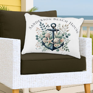 Coussins Décoratifs Personnaliser Boho Blue Coastal Ancre Round